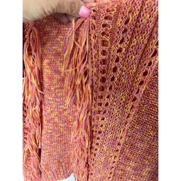 Ruby Rd. Rd women's medium knit cardigan sweater orange loose weave fringe - Picture 4 of 14
